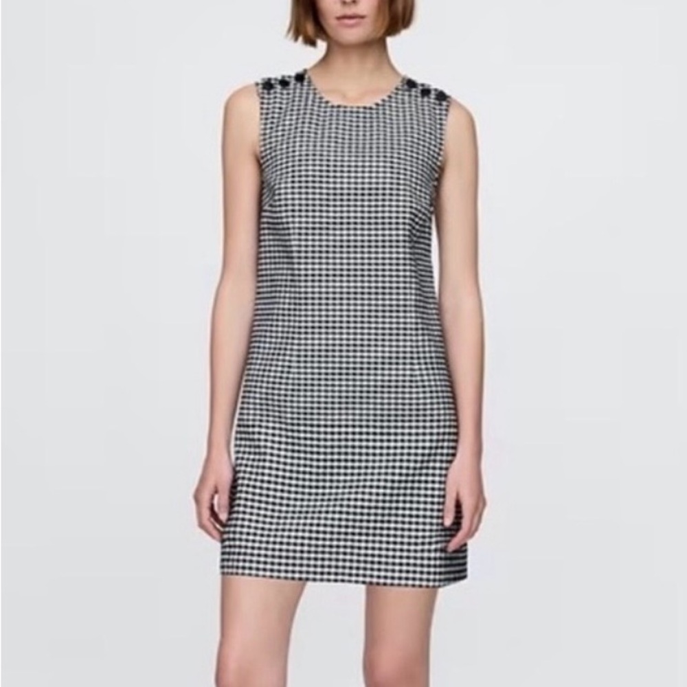 Classic Sleeveless Houndstooth Shift Dress - Black & White